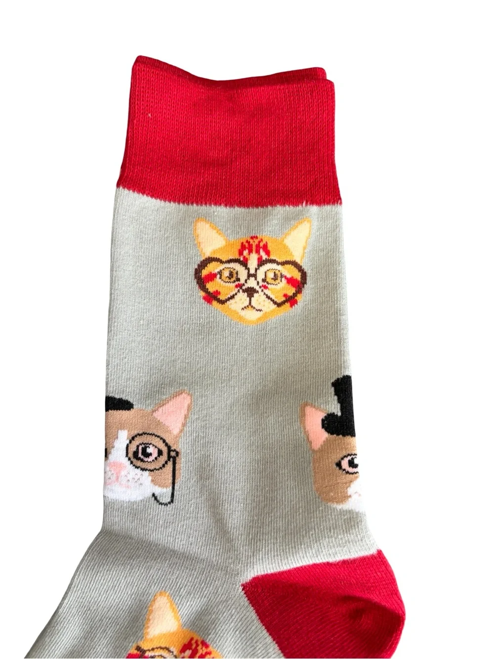 Gray Red Cat Novelty Socks Womens Size 8-12